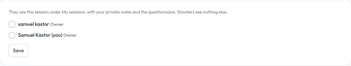 Who's shooting, on a booking's page.