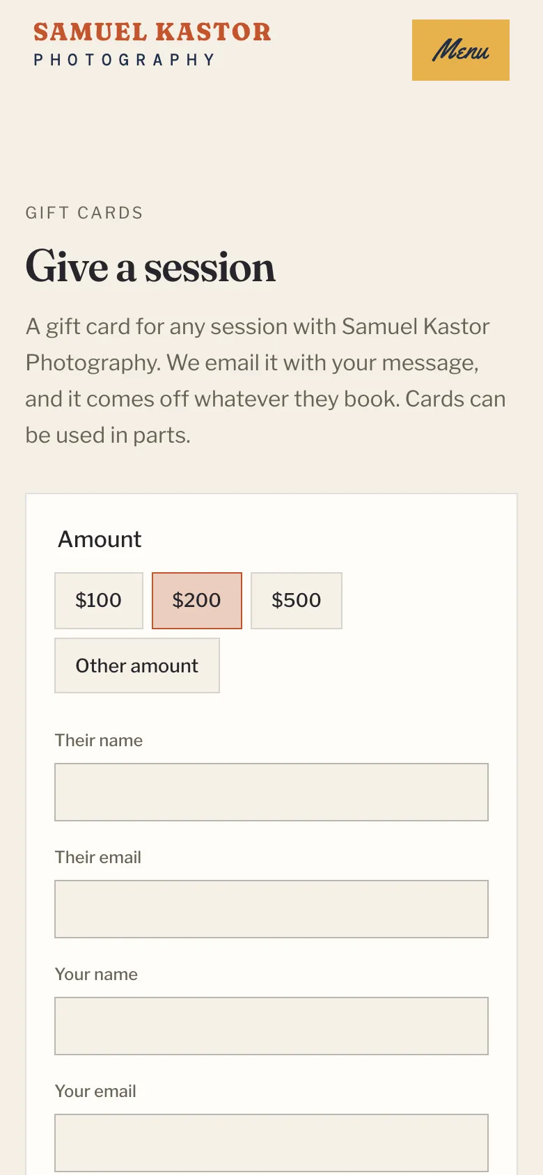 Buying a gift card, on a phone.