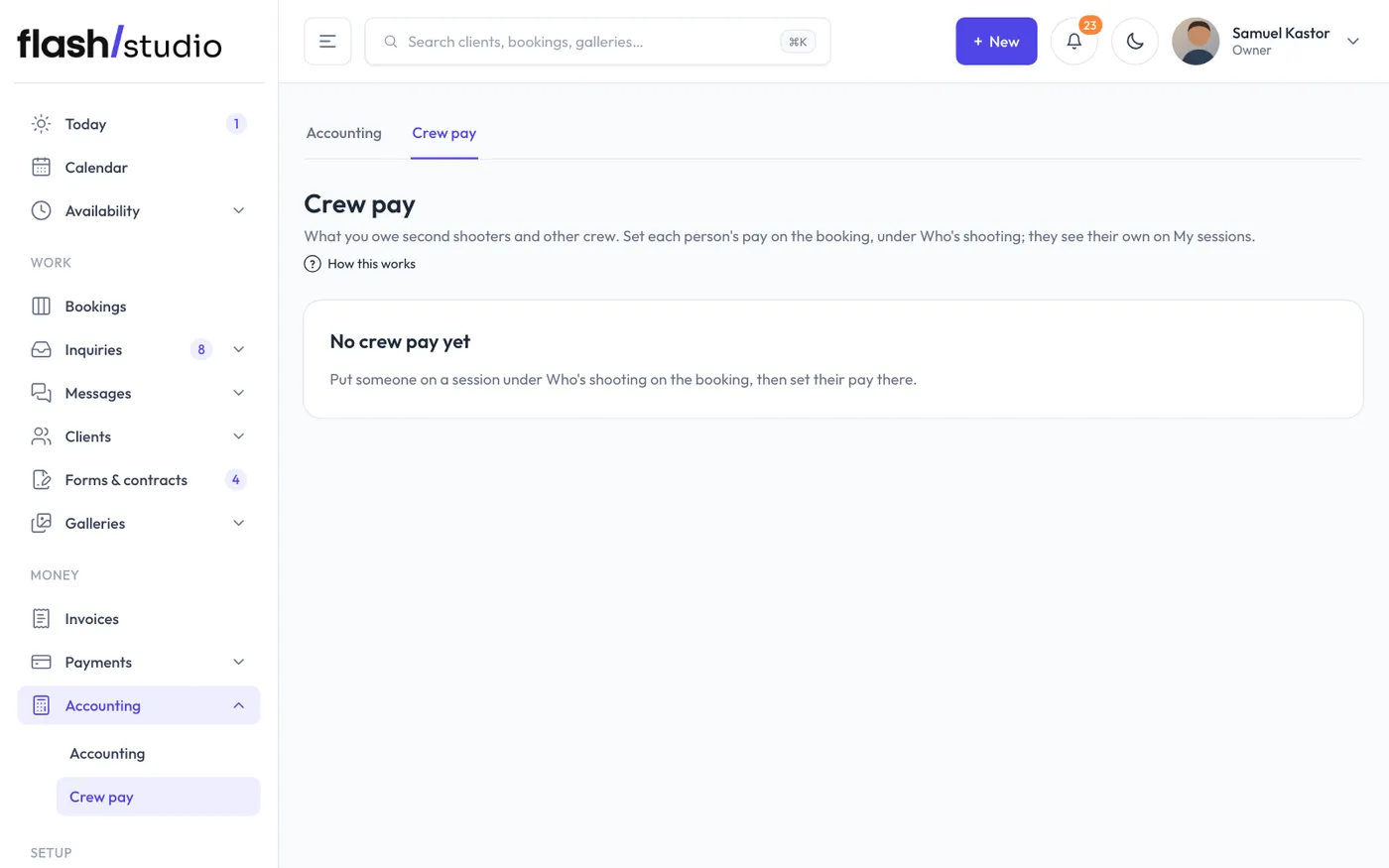 Accounting > Crew pay.