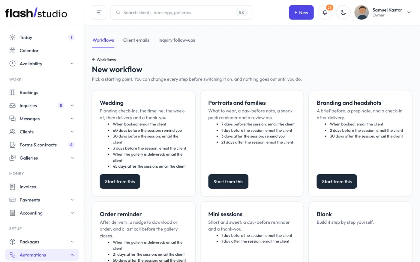 Automations > Workflows > New workflow.