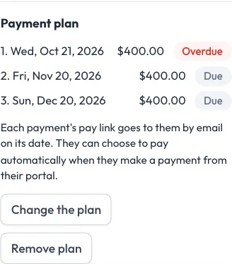 A payment plan on a booking.