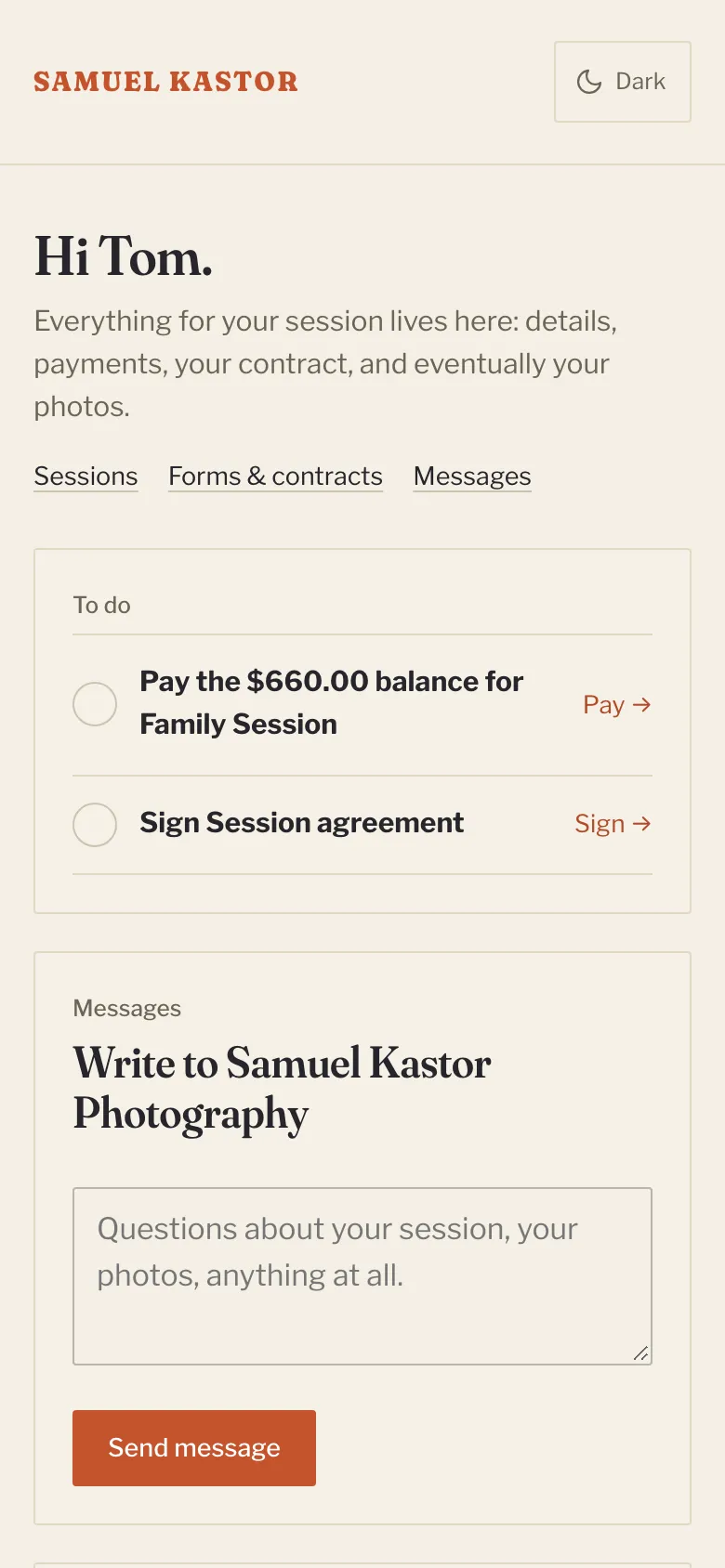 A client's portal, as they see it on a phone.
