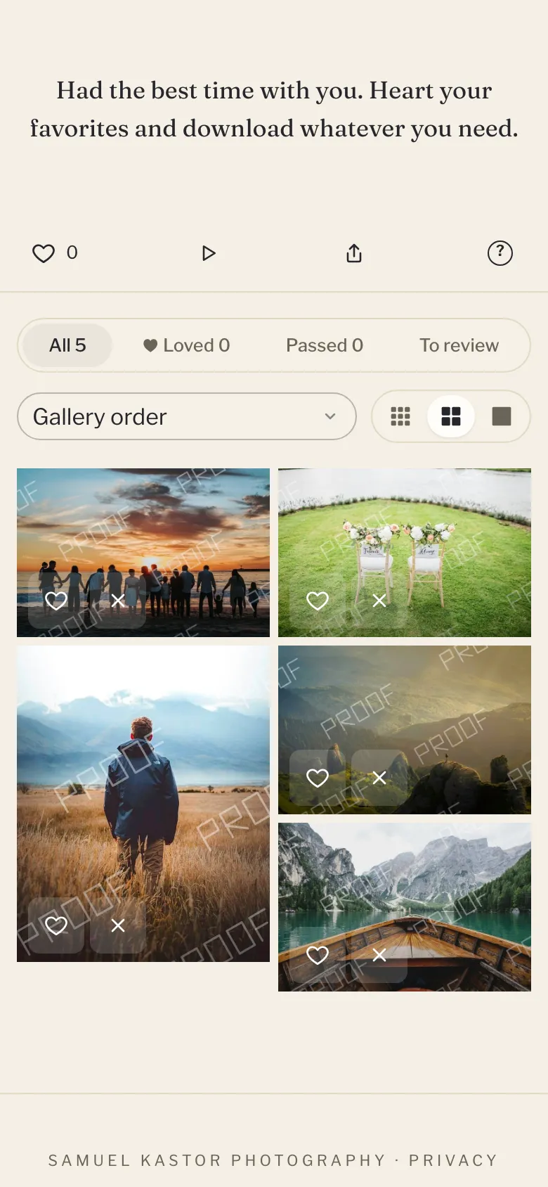 A gallery on a phone, as your clients see it.