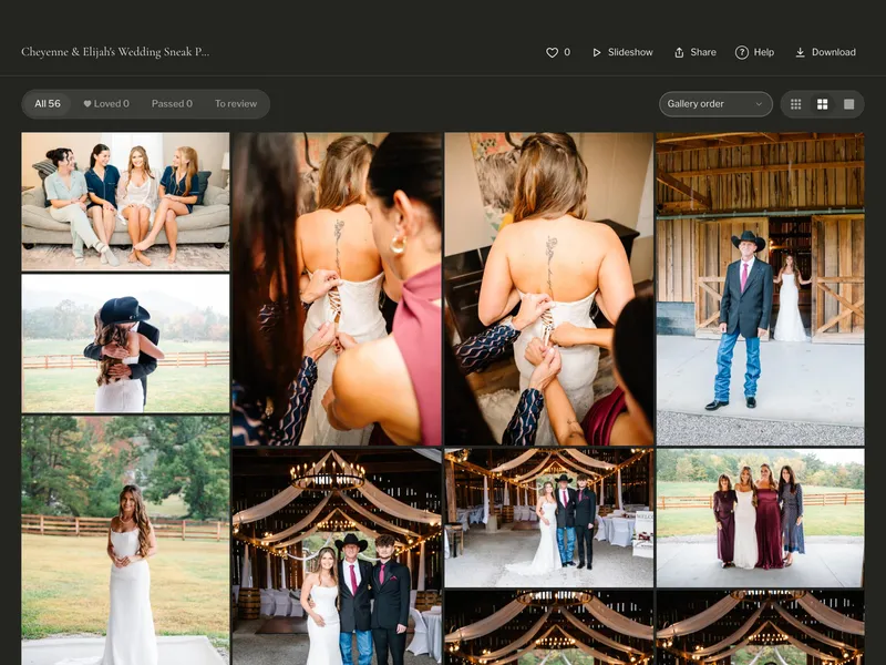 A wedding gallery with favorites, a slideshow and downloads